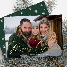 Moderne Signatur Skript Weihnachtsgrün Foto Folien Feiertagskarte