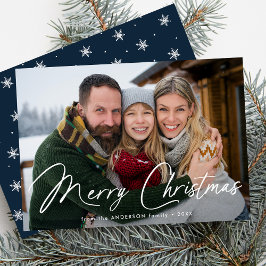 Moderne Signatur Skript Weihnachtsnachtsnacht Foto Feiertagskarte
