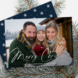 Moderne Signatur Skript Weihnachtsnachtsnacht Foto Folien Feiertagskarte