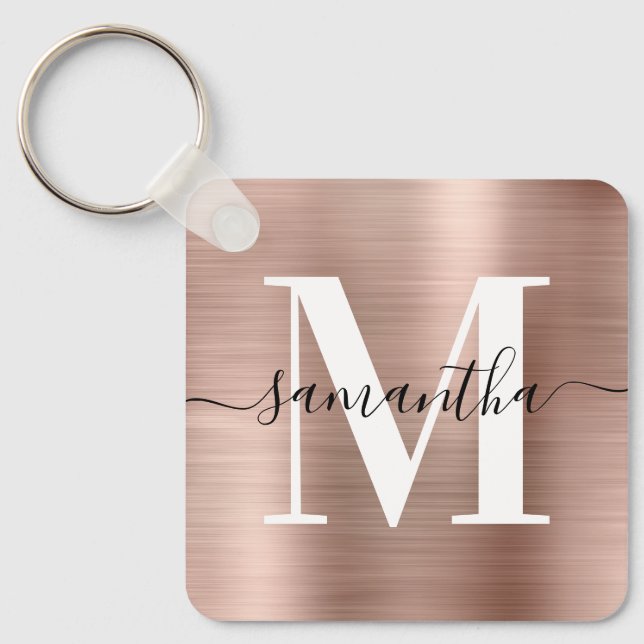 Moderne Signature Monogram Rose Gold Foil Schlüsselanhänger (Vorderseite)