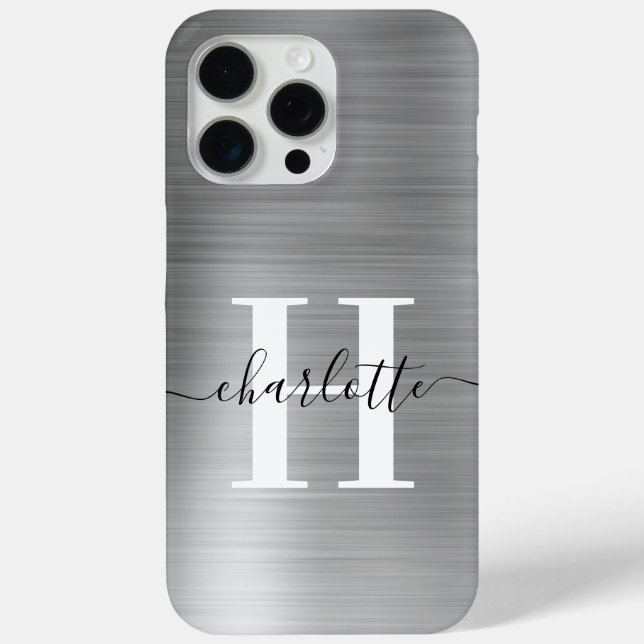 Moderne Signature Monogram Silver Foil Case-Mate iPhone Hülle (Rückseite)