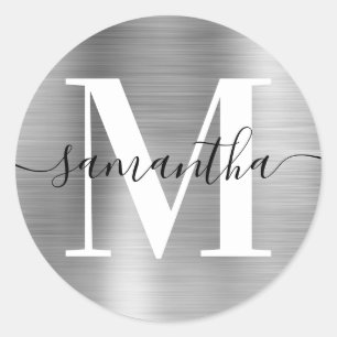 Moderne Signature Monogram Silver Foil Runder Aufkleber