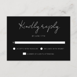 Moderne Signature Script Schwarz-weiß Wedding RSVP Karte