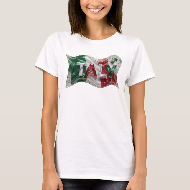 Moderne Silber-3D-Textkunst ITALIEN T-Shirt (Vorderseite)