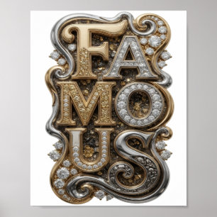 Moderne Silber-berühmte 3D-Text-Kunst Poster