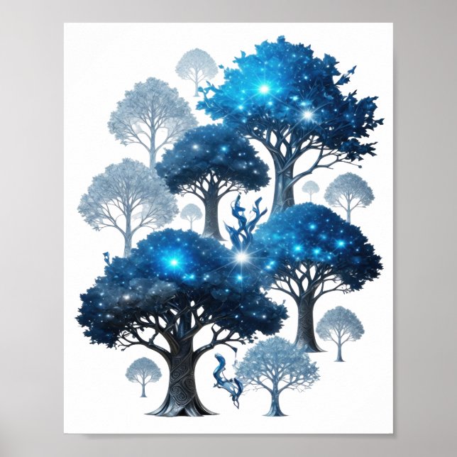 Moderne Silber BLUE ICE BÄUME Poster (Vorne)
