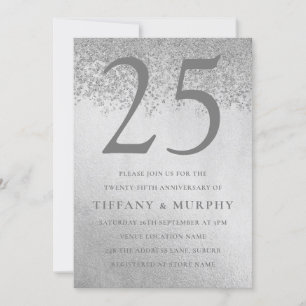 Moderne Silber Glitter 25. Hochzeitstag Einladung