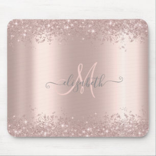 Moderne Silber Glitter Staub Rose Gold Monogramm Mousepad