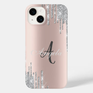 Moderne Silber-Glitter-Tropfen, Roségold, Monogram Case-Mate iPhone 14 Hülle
