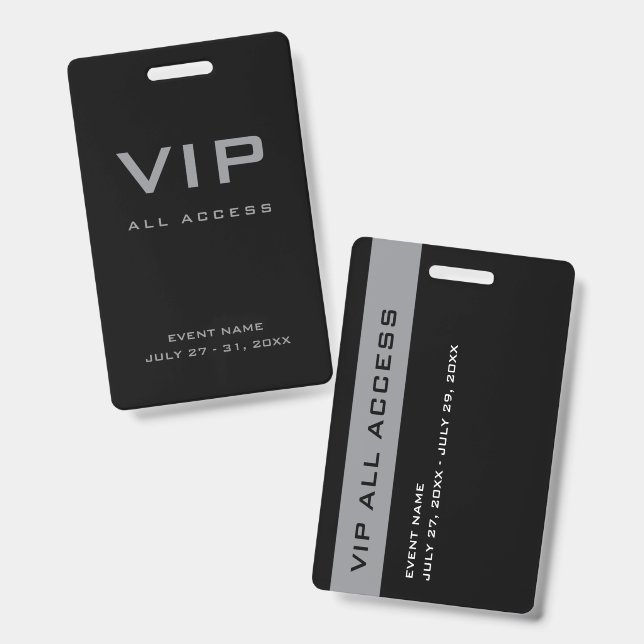Moderne Silber-Grau-VIP-All-Access-Pass-Veranstalt Ausweis (Vorder- & Rückseite)