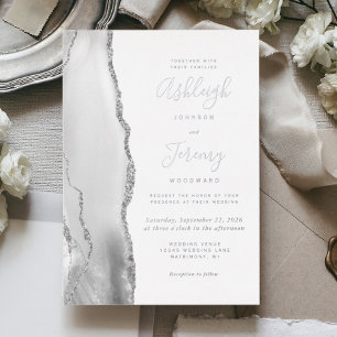 Moderne Silber-Grau-Weiße Achat-Hochzeit Folieneinladung