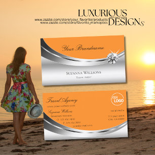Moderne Silber Orange mit glänzender Diamant-Logo Visitenkarte