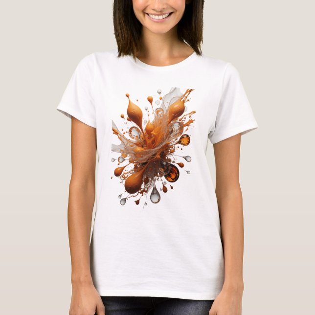 Moderne Silber ORANGE SPLASH Druck T-Shirt (Vorderseite)