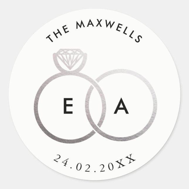 Moderne Silber Rings Custom Wedding Sticker (Vorderseite)