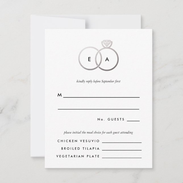 Moderne Silber Rings Wedding RSVP Replik Card Karte (Vorderseite)