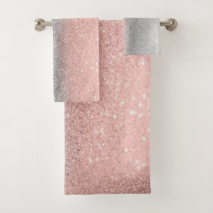 Moderne Silber-Roségold Glitter Ombre Badhandtuch Set