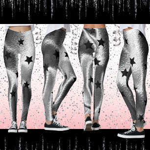 Moderne Silber-Schimmer-Schatten-Kühne-Schwarze-St Leggings