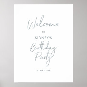 Moderne Silber- und Weiße Geburtstagsfeier Willkom Poster