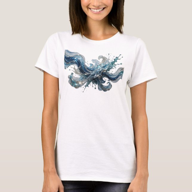Moderne Silber-WASSERWELLE-Textgestaltung T-Shirt (Vorderseite)
