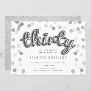 Moderne Silberballons Glitzer Dreißigste Geburtsta Einladung