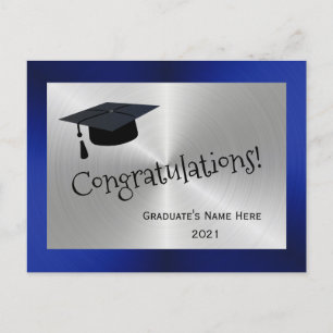 Moderne silberblaue Kappe Gratulations zum Abschlu Postkarte