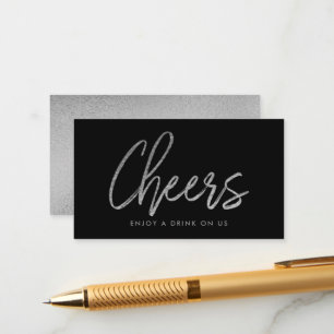 Moderne Silberfolie Schrift "Cheers" Getränketicke Begleitkarte