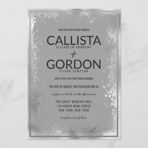 Moderne Silbergraue Spritzer Glitzer Border Weddin Einladung