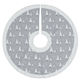 Moderne, silbergraue Weihnachtsbäume und Schneeflo Polyester Weihnachtsbaumdecke