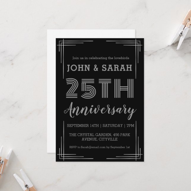 moderne silberne 25. Hochzeitstag Einladungen (Vorderseite/Rückseite Beispiel)