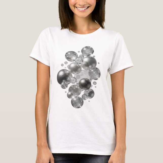 Moderne Silberne ABSTRACT ART Grafik T-Shirt (Vorderseite)