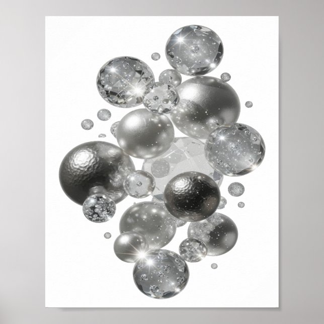 Moderne Silberne ABSTRAKTE KUNST v2 Poster (Vorne)