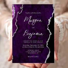 Moderne Silberne Achat-Hochzeit im Schriftstil Einladung