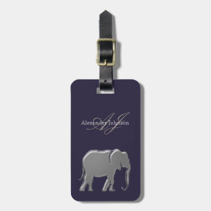 Moderne silberne Elefantenmonogramm Gepäckanhänger
