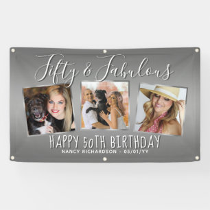 Moderne silberne Fotocollage zum 50. Geburtstag Banner