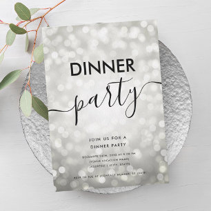 Moderne silberne Glitter-Lichter Dinnerparty Einladung