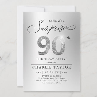 Moderne silberne Glitzer Erwachsene Überraschung 9 Einladung