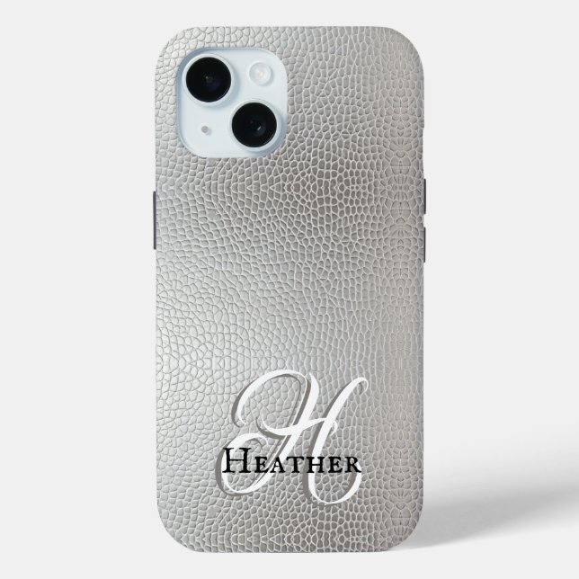 Moderne silberne Kunstleder-Monogramm-Initiale Nam Case-Mate iPhone Hülle (Rückseite)