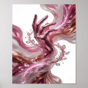 Moderne silberne MODEHANDSCHUHE UND STOFFWELLE Poster