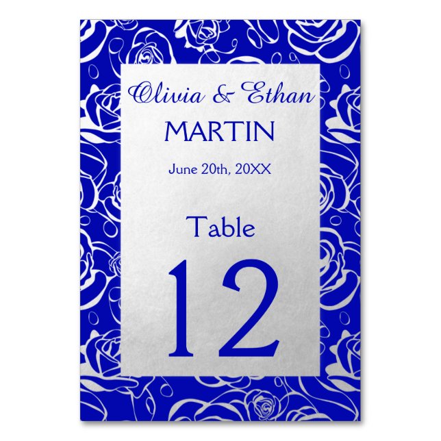 Moderne Silberne Rose auf Royal Blue Tischnummer (Vorderseite)