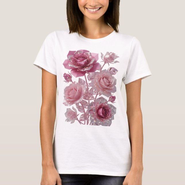 Moderne silberne ROSEN MIT DIAMANTEN Textdesign T-Shirt (Vorderseite)