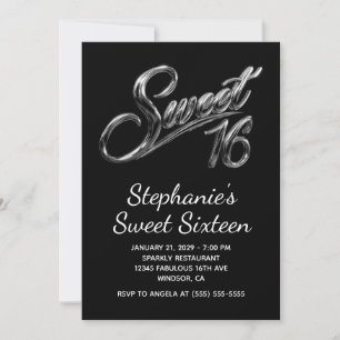 Moderne silberne schwarze Chrom Sweet 16 Einladung