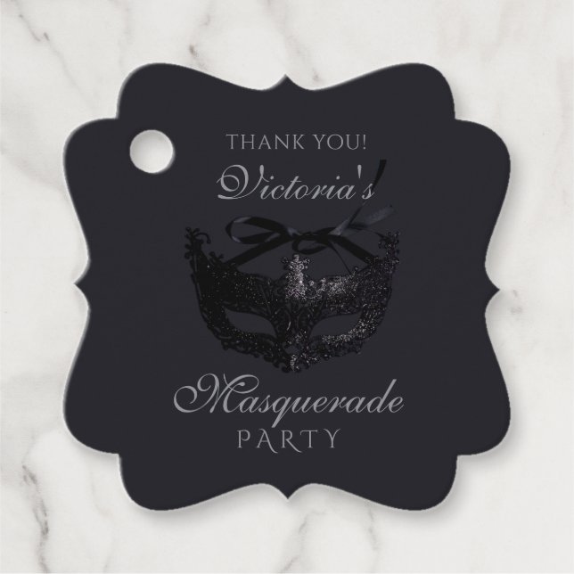 Moderne silberne schwarze Maskenparty  Geschenkanhänger (Vorderseite)
