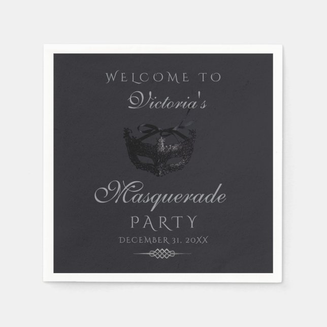 Moderne silberne schwarze Maskenparty  Serviette (Vorderseite)