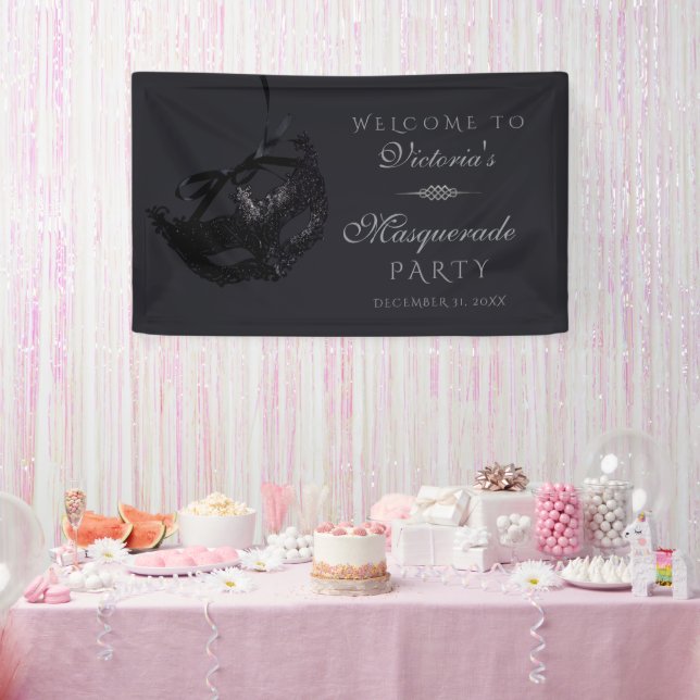 Moderne silberne schwarze Maskenparty-Willkommenss Banner (Party)