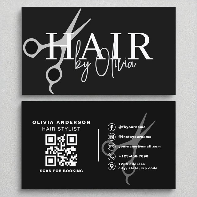 Moderne Silberschere QR Code Haarstylistin Visitenkarte (Von Creator hochgeladen)