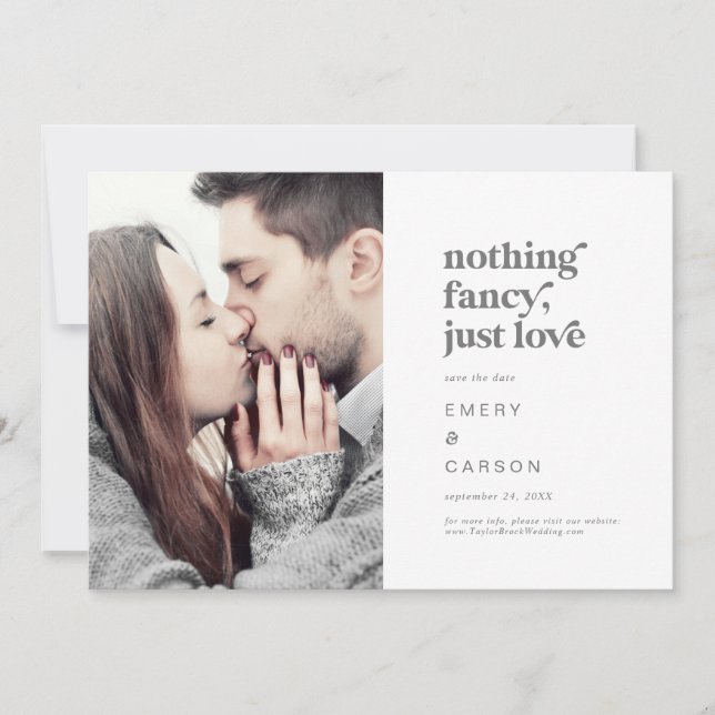 Moderne Silbertypografie Nichts Extravagantes Foto Save The Date (Vorderseite)
