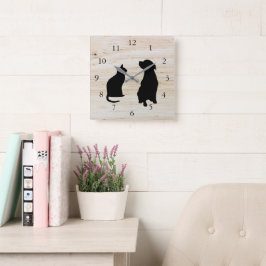Moderne Silhouetten mit Katzenhund Haustiere aus H Quadratische Wanduhr
