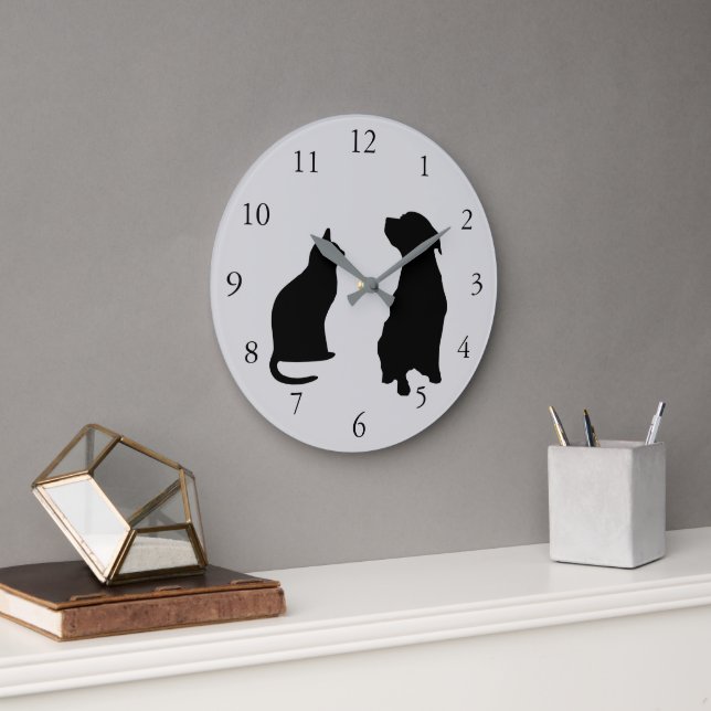 Moderne Silhouetten von Hunden mit grauem Hintergr Große Wanduhr (Büro)