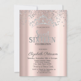 Moderne Silver Crown Confetti Rose Gold Sweet 16 Einladung