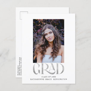 Moderne Silver Foil Foto Graduation Party Ankündigungspostkarte